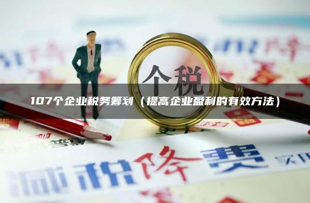 107个企业税务筹划（提高企业盈利的有效方法）