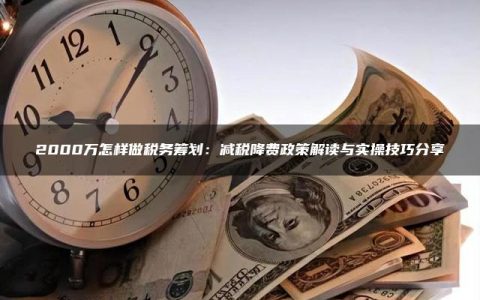 2000万怎样做税务筹划：减税降费政策解读与实操技巧分享