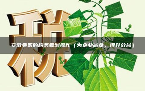 安徽免费的税务筹划操作（为企业减负，提升效益）