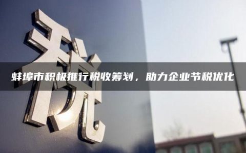 蚌埠市积极推行税收筹划，助力企业节税优化