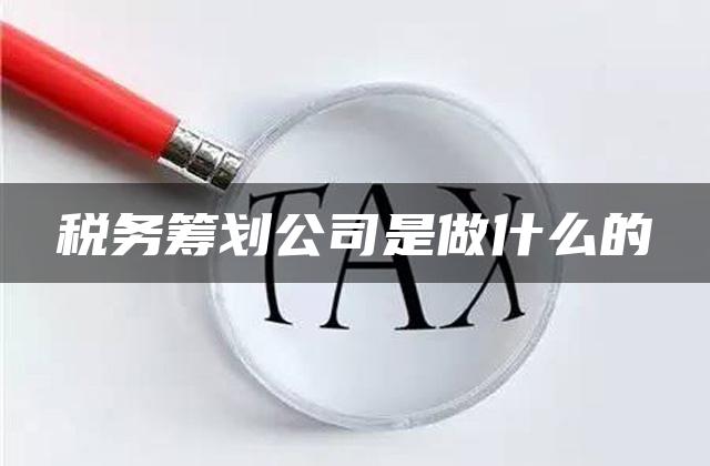 税务筹划公司是做什么的