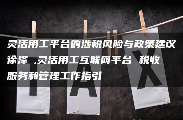 灵活用工平台的涉税风险与政策建议徐泽垚,灵活用工互联网平台 税收服务和管理工作指引